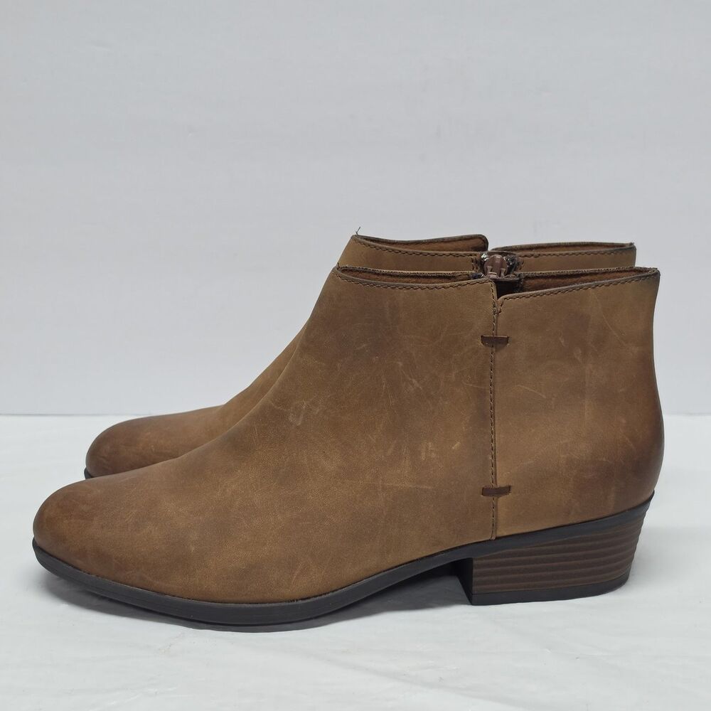 Clarks Womens Elvina Dawn Tan Distressed Oiled Leather Ankle Boot Booties 8.5